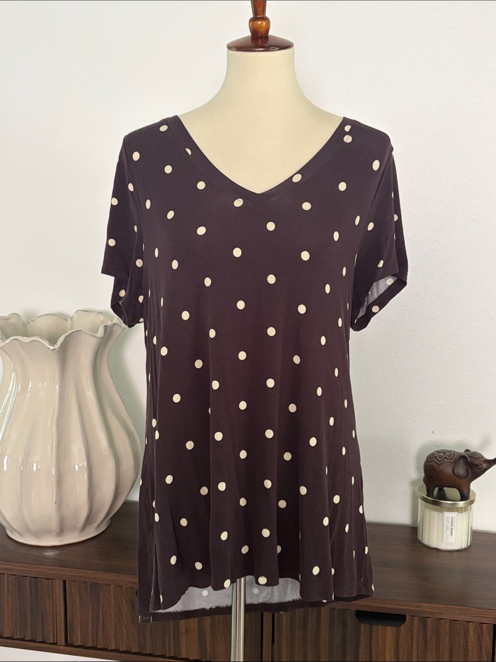 LuLaRoe‎ Brown Polka Dot V-Neck Short Sleeve Tunic